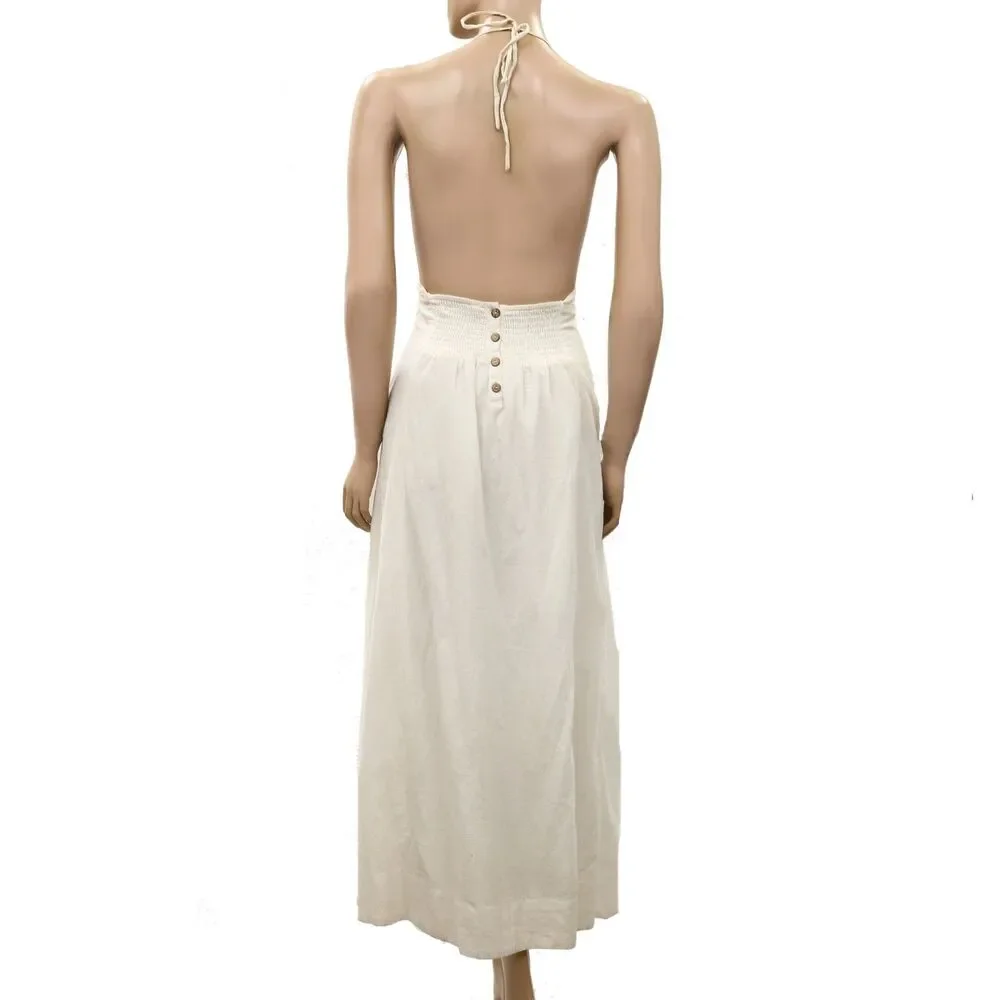 Free People Free Est Made For Me Midi Dress Halter Smocked Cotton White M 289017